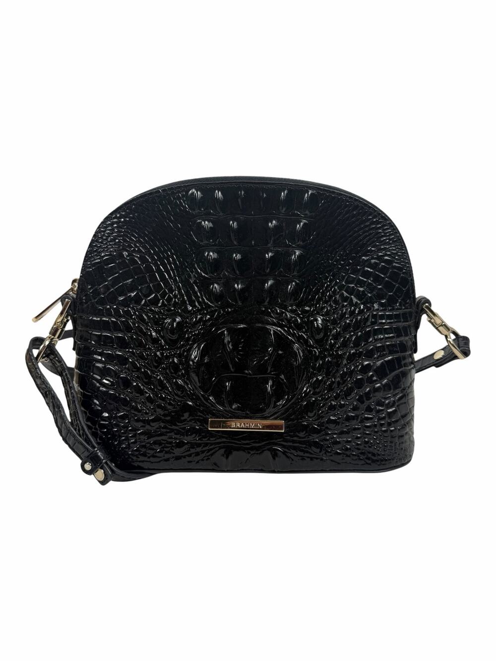 Brahmin Georgina Small Croc Embossed Leather Dome Crossbody Bag Black